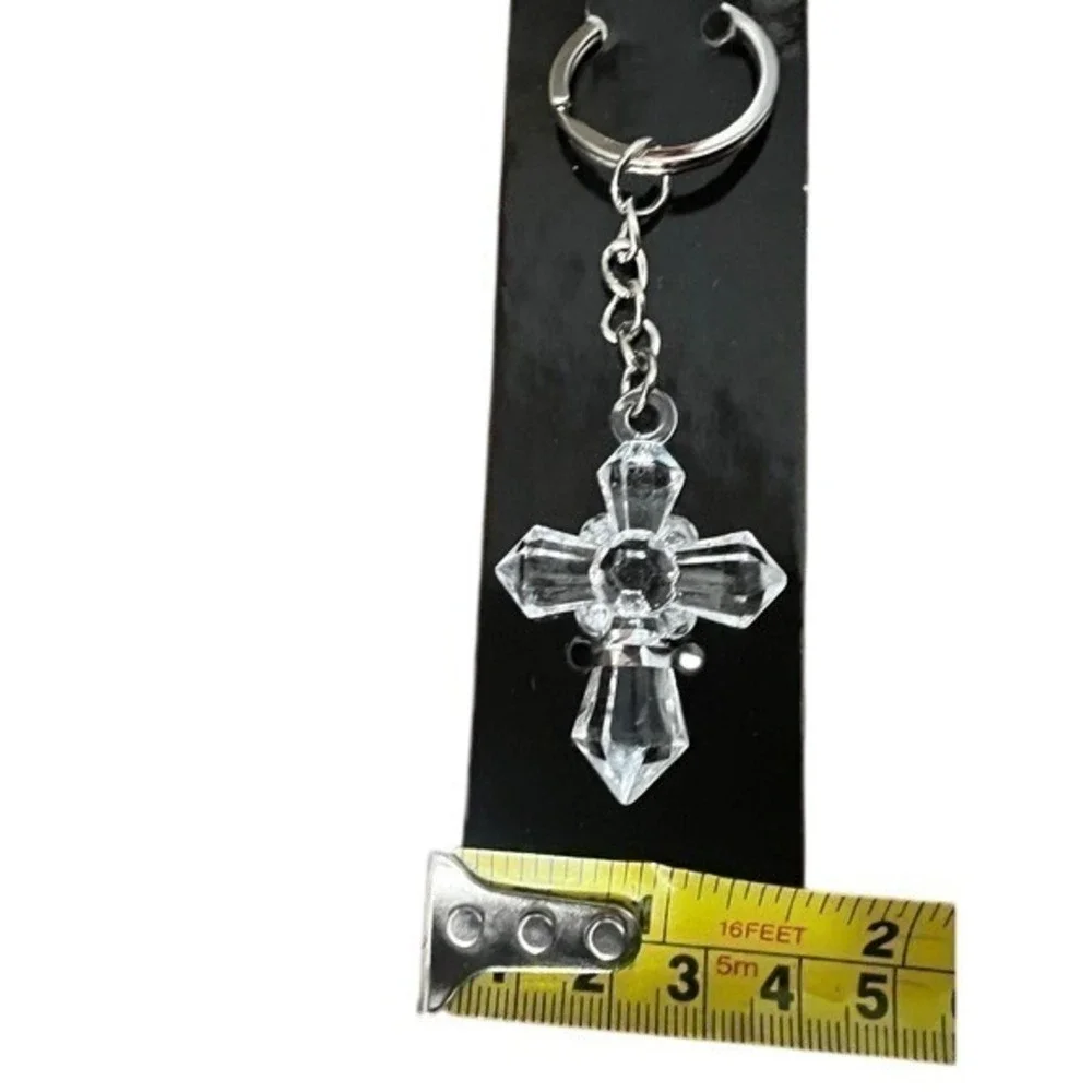 Faux Clear Crystal Cross Keychain Charms Religious Party Favors Lot of 28 New